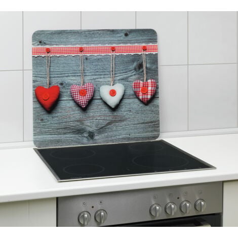 Protection plaques cuisson fond de hotte "multi cœur" WENKO, couvre plaque, planche découper, extension plan travail , protection, 4 pieds, 50x56cm, verre trempé multicolore