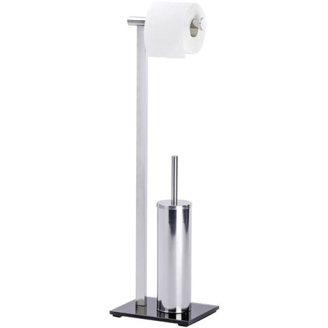WENKO Combiné WC 2en1, Brosse WC et dérouleur papier toilette, Lava, acier inox - verre trempé, 21x17x71 cm, brillant - noir (1/5)
