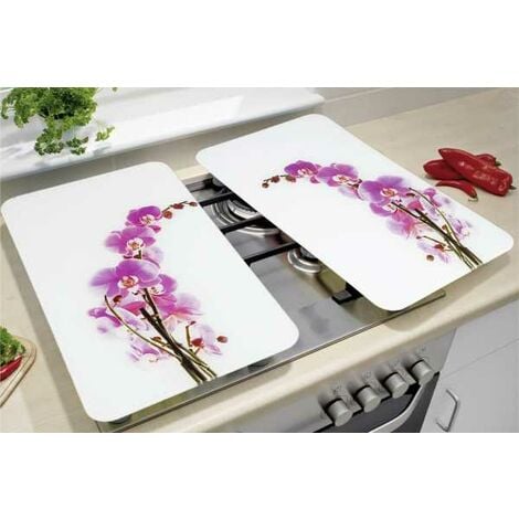 WENKO Protection plaque de cuisson, couvre plaque de cuisson en verre  Orchidées, Lot de 2, verre