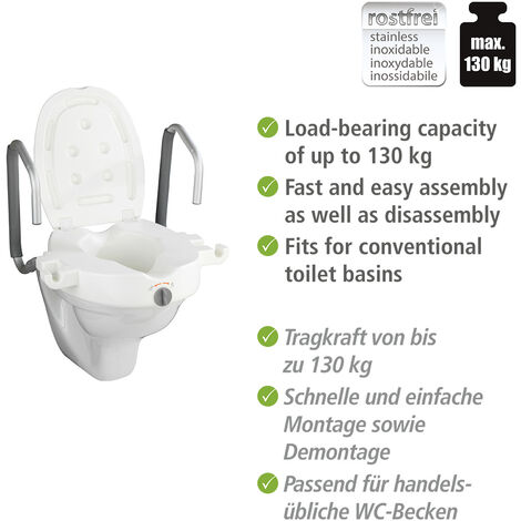 Rehausse WC réglable en hauteur Aquatec 900 avec couvercle et accoudoirs  relevables