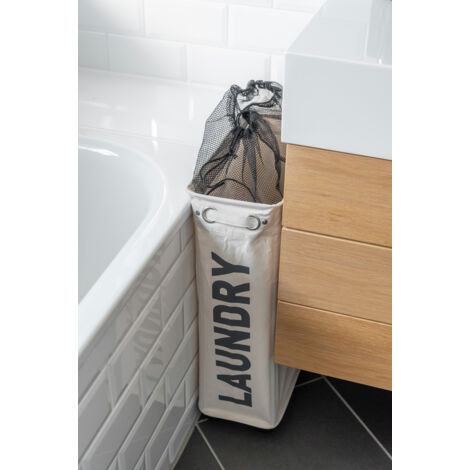 WENKO Panier à Linge Corno Gris - 43 Litres, Roulettes, Étroit Gain De Place, Laundry