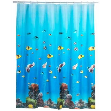 Tropical Ocean Aqua Fish Rideau de douche Liner Tissu Imperméable Salle de bains 12 crochets