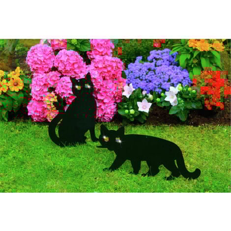 WENKO Epouvantail oiseau en forme de Chat, Epouvantail de jardin, éloigne les oiseaux indésirables du jardin, Lot de 2, Yeux Verre - Fer, 37x24 cm, Yeux multicolore - Noir