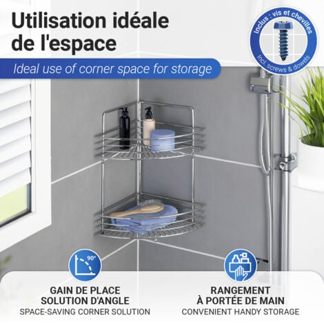 Étagère d'angle WENKO Milano chromé 2 étages 31,5 x 37 x 22,5 cm étagère salle de bain en métal design rangement optimal pour accessoires salle de bain chromé idéale pour douche et coin baignoire