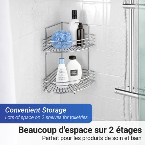 Étagère d'angle WENKO Milano chromé 2 étages 31,5 x 37 x 22,5 cm étagère salle de bain en métal design rangement optimal pour accessoires salle de bain chromé idéale pour douche et coin baignoire