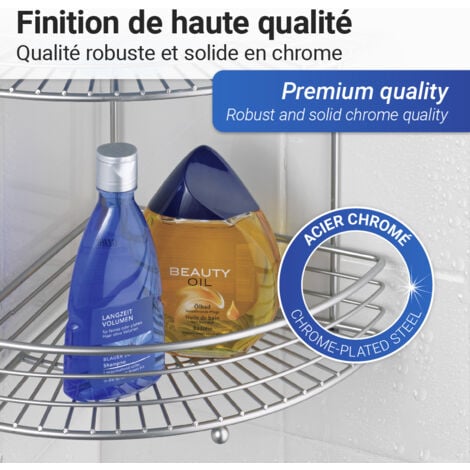 Étagère d'angle WENKO Milano chromé 2 étages 31,5 x 37 x 22,5 cm étagère salle de bain en métal design rangement optimal pour accessoires salle de bain chromé idéale pour douche et coin baignoire
