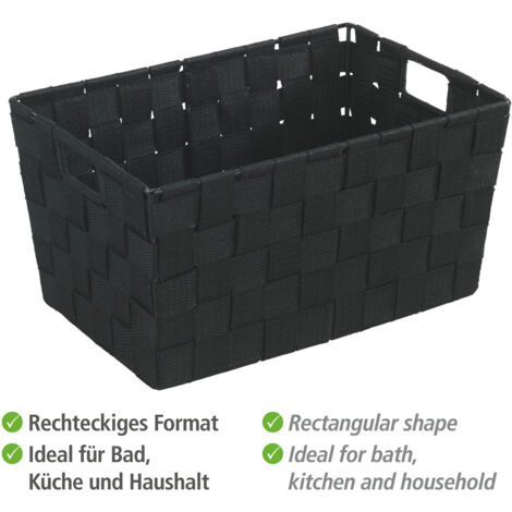 Panier De Rangement Salle De Bain WENKO Chromo Noir - 28x12x19,5 Cm, 4,68 L | Tressé Polypropylène, Doublure Coton