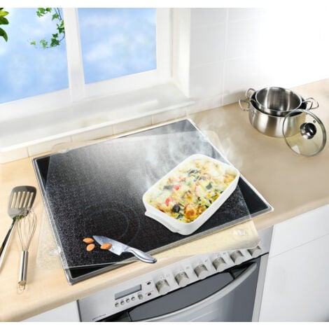 Protection plaque de cuisson en verre WENKO, Couvre plaque de cuisson universel, 3 en 1, Verre trempé, Pour toutes plaques, 50x56 cm, Transparent
