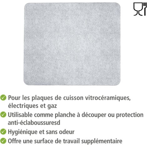 Protection plaque de cuisson en verre WENKO, Couvre plaque de cuisson universel, 3 en 1, Verre trempé, Pour toutes plaques, 50x56 cm, Transparent