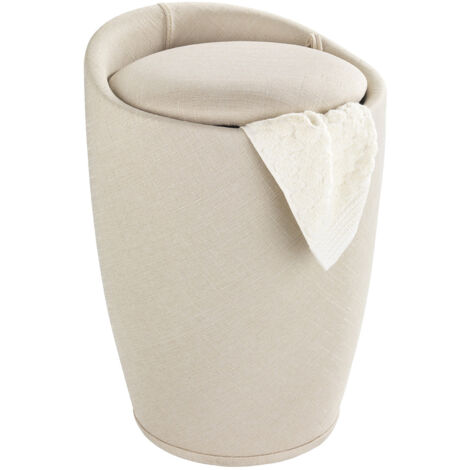 Wenko – Tabouret de salle de bain et corbeille à linge – Coussin amovible – Plastique ABS résistant 120 kg – Sac à linge 20 litres – Dimensions 36 x 50,5 cm – Beige