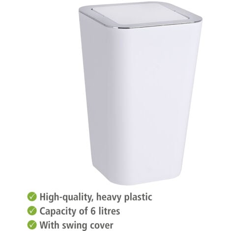 Poubelle Salle de Bain à couvercle oscillant Candy WENKO, Poubelle à Couvercle basculant, Plastique haut de gamme, Capacité 6L, 18x28,5x18cm, Blanc