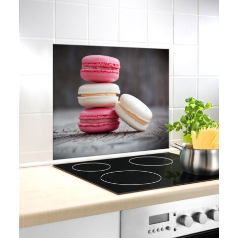 WENKO Fond de hotte, crédence cuisine verre "Macarons", verre trempé, 60x50 cm, multicolore