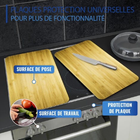 Protection plaques cuisson  verre trempé "Décor Bois" WENKO, lot de 2, couvre plaque, planche découper, extension plan travail , 30x52cm, Multicolore
