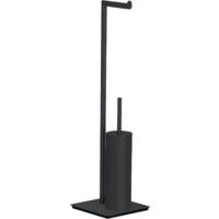 Stand WC-Porte brosse WENKO Recco Noir avec porte brosse 20 x 71,5 cm en acier design avec support brosse WC porte papier toilette sur pied brosse WC sur pied ensemble WC brosse toilettes noire élégan