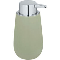 WENKO Distributeur Savon Liquide Badi, Capacité 320 ml, céramique, 9,5x16x8 cm, vert mat