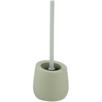 WENKO Porte Brosse WC céramique Badi, Brosse WC silicone noire avec tête de brosse WC en silicone Ø de 7,5 cm, anti-adhésive, Céramique, Ø 13,5 x 38 cm, vert mat