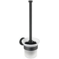 Wenko – Porte brosse WC inox noir 10x35 cm – Design industriel – Récipient amovible en verre – Fixation sans perçage – Brosse remplaçable