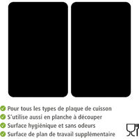 WENKO Protection Plaque de Cuisson, couvre plaque de cuisson en verre, Lot de 2, verre trempé, 30x52 cm, noir