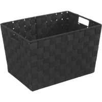 WENKO Corbeille Salle De Bain Adria Gris Foncé Avec Couvercle – Boîte Rangement 4 Compartiments Plastique Tressé Élégant 26x17x7,5 Cm