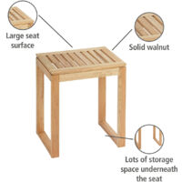 WENKO Tabouret Salle De Bain Forio - Tabouret Pliant Métal Noir Avec Assise MDF Brun, Style Industriel Loft, 30 X 46 Cm - Pratique Et Décoratif