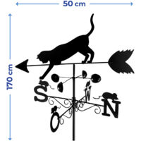 Girouette Chat Et Souris Wenko - Métal Noir 170cm - Décoration Jardin Vintage