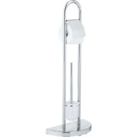 Wenko – Serviteur WC 2en1 Cosenza – Brosse WC à tête remplaçable – Porte-papier toilette en acier inoxydable – Dimensions 33x84x18 cm – Finition chrome