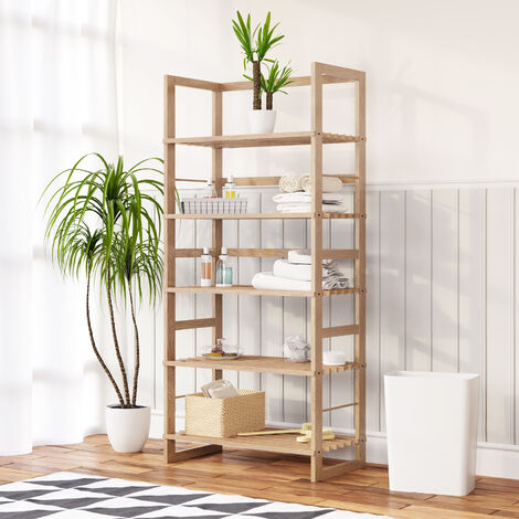 Casaria – Étagère de rangement 5 niveaux en bois lasuré 136 x 58 x 27 cm – Charge max 10 kg par tablette – Pour salle de bain et cuisine - BOIS 136 X