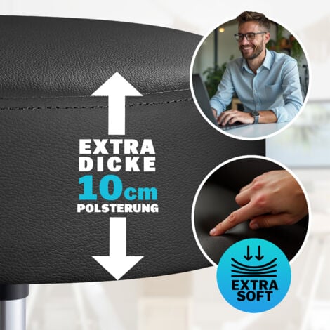 CASARIA® Tabouret à roulettes avec dossier confortable pivotable 360° réglable en hauteur avec repose-pieds bureau-Noir