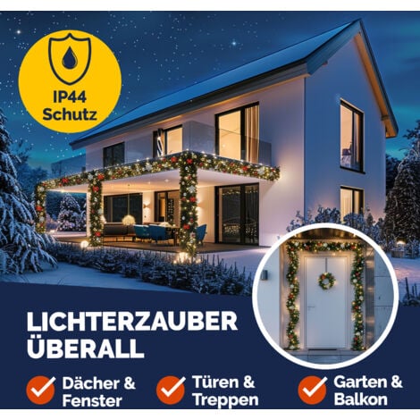 Guirlande de Noël lumineuse Décoration en sapin artificiel avec lumières blanc chaud pour porte fenêtre balustrade  5 m décoré 80 LEDs