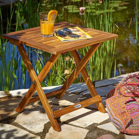 Deuba Table basse pliante en bois d'acacia 46x46cm Table d'appoint pliable pour jardin terrasse Intérieur extérieur