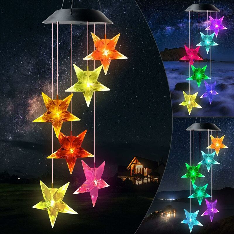 Solar Windspiel Glockenspiele Muttertagsgeschenk Dekor Lamp LED Solar Wind  Chime Light Spiral Spinner Color Changing Garden Lamp (Star)