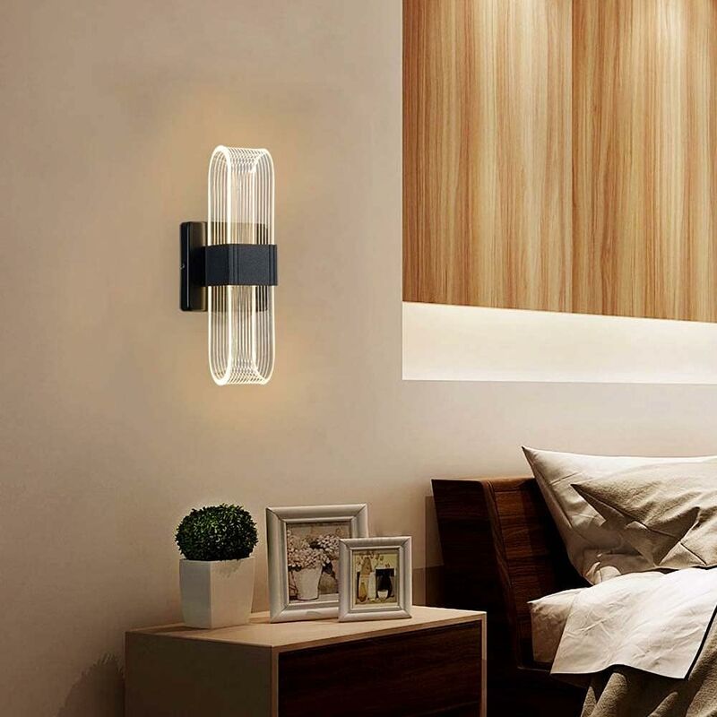 12W LED-Wandleuchte, moderne Aluminium-Innenwandleuchte, dimmbare  Nachttischlampe, ovale Acryl-Wandleuchte,  Wohnzimmer-Schlafzimmer-Korridor-Dekorationslampe (Schwarz)