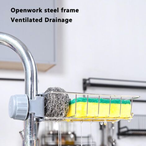 Dreieckiges Abtropfgestell Küchenspüle - Aufrollbarer Edelstahl Schwammhalter Mit Silikonkanten Schwarz