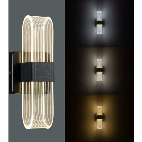 12W LED-Wandleuchte, moderne Aluminium-Innenwandleuchte, dimmbare  Nachttischlampe, ovale Acryl-Wandleuchte,  Wohnzimmer-Schlafzimmer-Korridor-Dekorationslampe (Schwarz