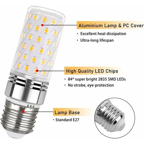 E27 LED Warmweiß 3000K 12W, 1350LM, Nicht Dimmbar, Ersetzt E27 100W  Halogenlampe, 360-Grad-Licht, Stabform