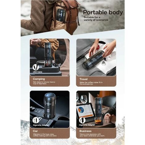 Cafetière portable HiBREW H4A  Légère et portable Peut être utilisée dans la voiture et à l'extérieur Matériaux de qualité alimentaire (Coffret cadeau)