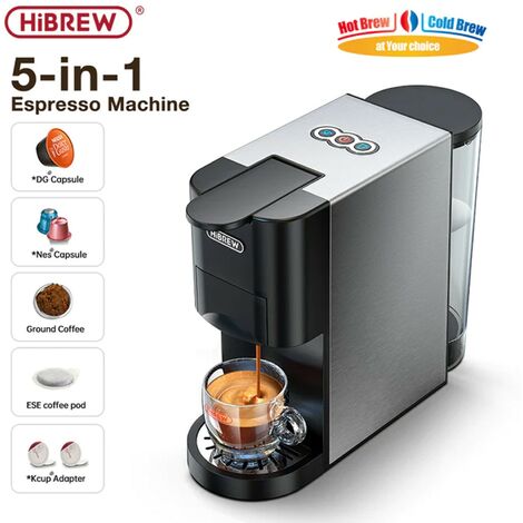 Cafetière à capsules HiBREW 5-en-1 H3A   Réservoir d'eau 1000ml amovible Système d'extraction double Style simple (Noir Argent)