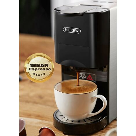 Cafetière à capsules HiBREW 5-en-1 H3A   Réservoir d'eau 1000ml amovible Système d'extraction double Style simple (Noir Argent)