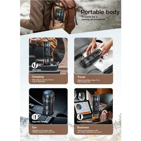 Cafetière portable HiBREW H4A  Légère et portable Peut être utilisée dans la voiture et à l'extérieur Matériaux de qualité alimentaire blanc (Kit de voyage)