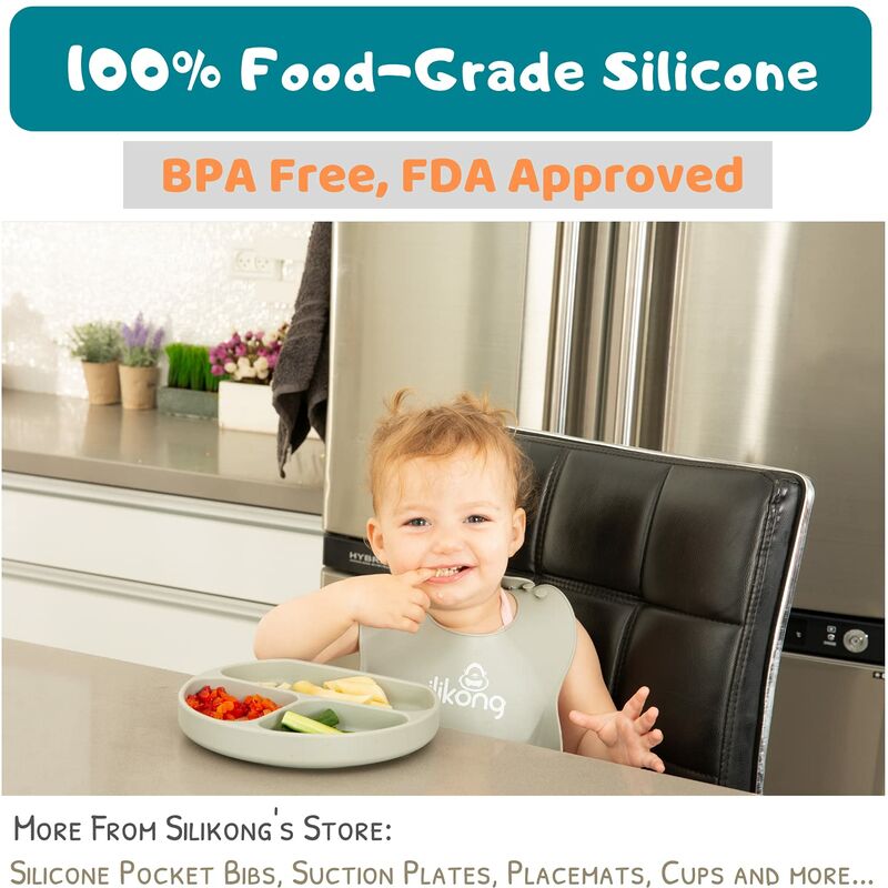Baby Plate - Toddler Plate with Suction - 100% Food-Grade Silicone Divided  Dinner Plates - Portable Non Slip - Microwave & Dishwasher Safe