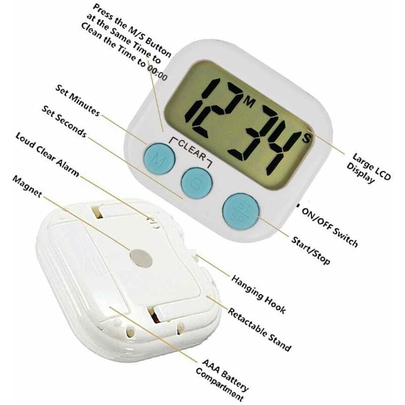 Large Button & Silent/Loud Alarm Switch Digital Kitchen Timer,  Countup/Countdown Timer for Kids, Time Management Tool for Teacher, Cook