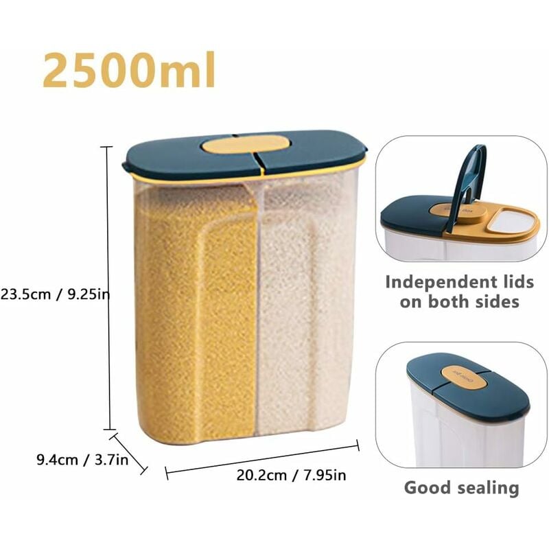 Cereal & Dry Food Storage Container, 2.3L Four-Compartment Container with  Lids,And Removable Partition,Kitchen Containers BPA Free 