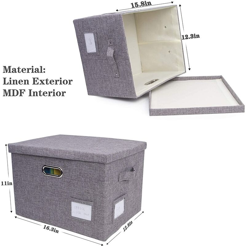 Internet's Best Collapsible File Storage Organizer Box with Lid - Decorative Linen Hanging Filing & Storage Office Box - LetterLegal - Strong Durable