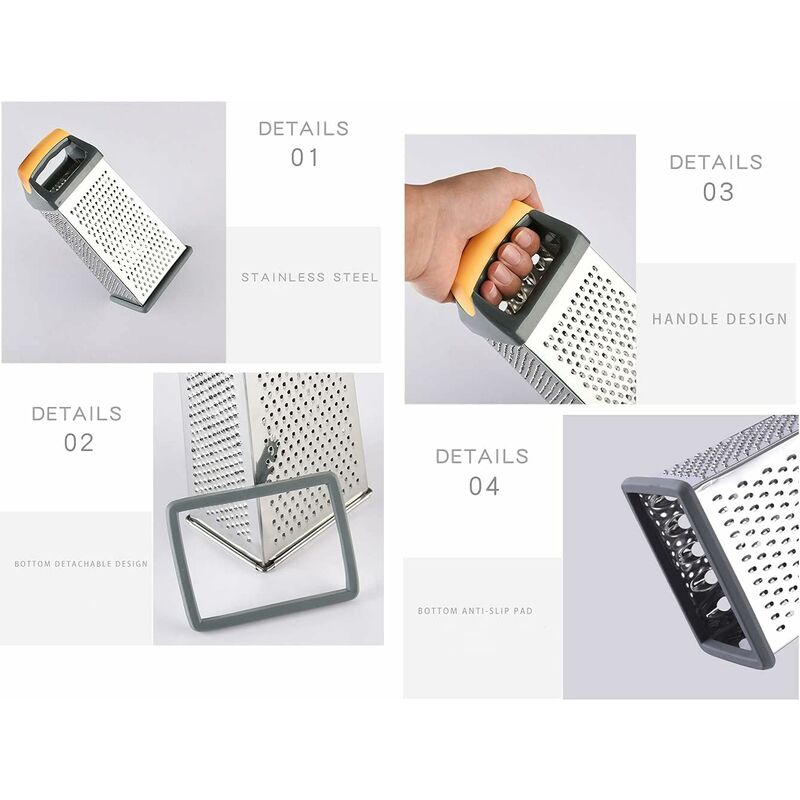 Stainless Steel Box Grater with 4 Sides Non-Stick Mirror Finish