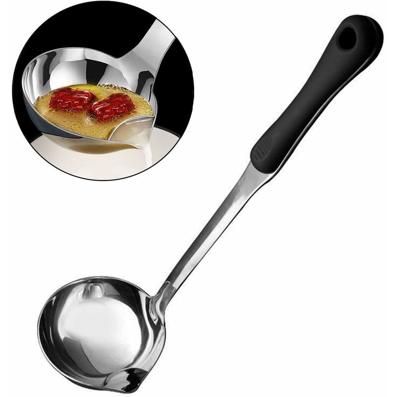 Hot Pot Ladle, Anti Scalding Multifunctional Heat Insulation High  Temperature Resistant Stainless Steel Hot Pot Ladle for Kitchen (Black  Handle Leaky