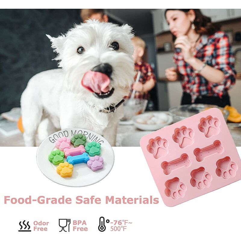 4 Pack Silicone Molds Puppy Dog Paw and Dog Bone Silicone Dog Treat Molds  for Baking Chocolate,Candy,Jelly,Ice Cube,Dog Treats,wathet