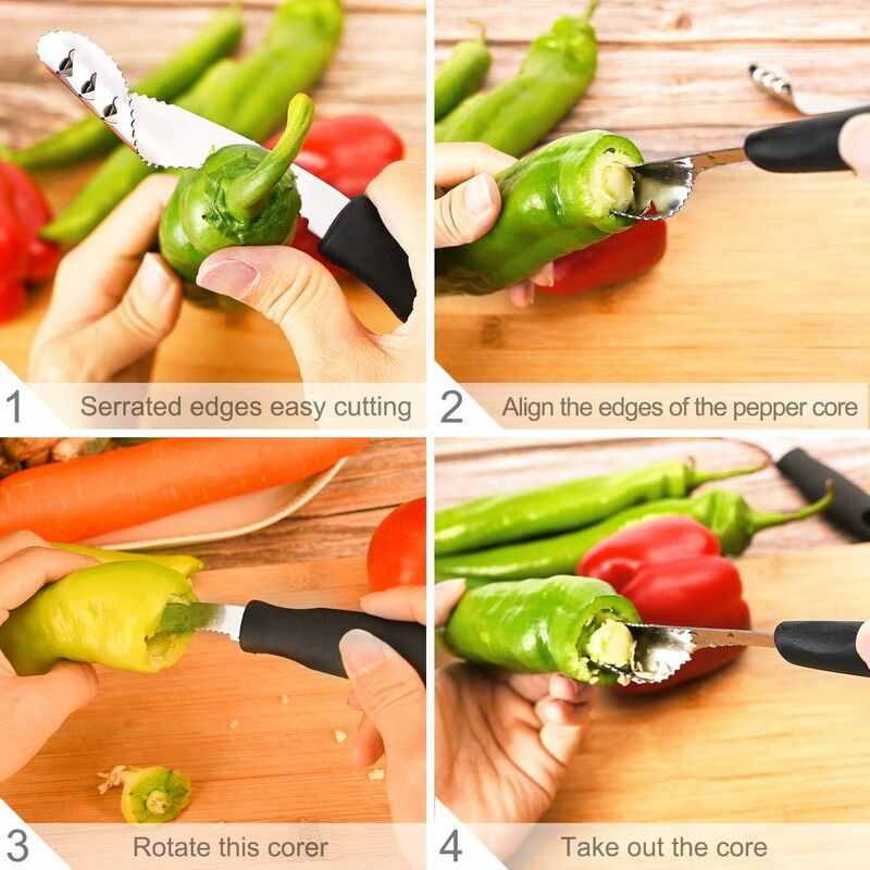 Convenient Pepper Corer Rotating Cutter Stainless Steel Hanging Hook Smooth  Edge Core Remover For Daily Life