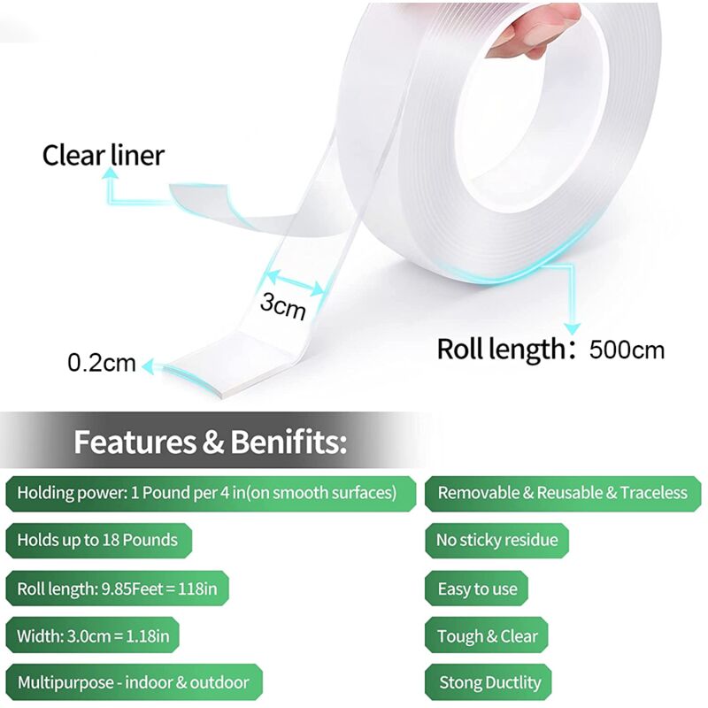 Nano Double Sided Tape Heavy Duty, Multipurpose Transparent Poster Tape For  Wall, Adhesive Strips Strong Sticky Mounting Tape Wall Tape Picture Hangin