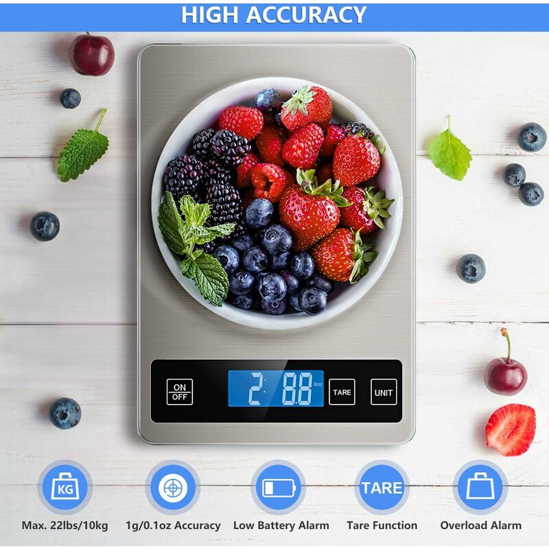  Nicewell Food Scale, 22lbs Digital Kitchen Grey Stainless Steel  Scale Weight Grams and oz for Cooking Baking, 1g/0.1oz Precise  Graduation,Tempered Glass (Dark Gray): Home & Kitchen