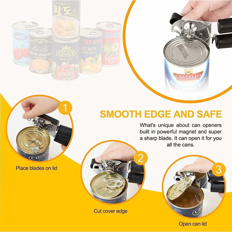 Can Opener, Kitchen Durable Stainless Steel Heavy Duty Can Opener Manual  Smooth Edge Food Safety Cut 3-in-1 Can Openers Bottle for Seniors with  Arthritis Hands Friendly 